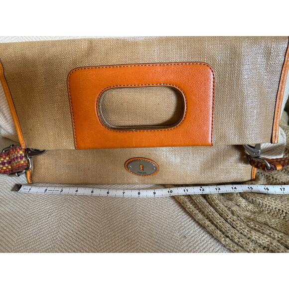 Fossil Key-Per Foldover Convertible Bag Tan & Orange - Picture 7 of 9